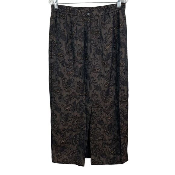 Milano Womens Midi Skirt Paisley Fully Lined Vented Metallic Brown Back Zip Sz 8 - Picture 1 of 4